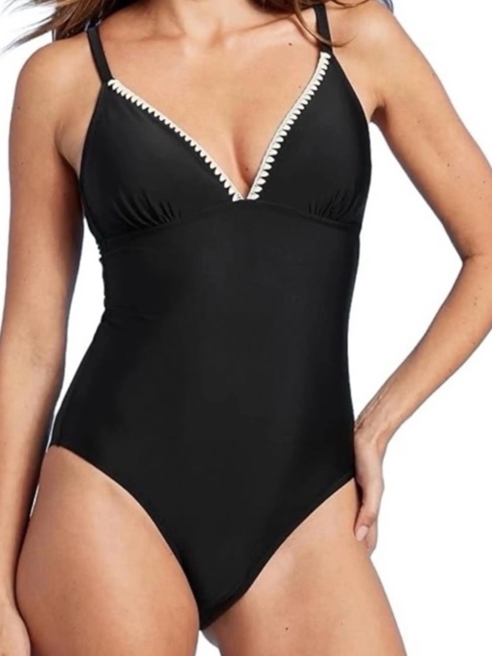 Kona Sol Black One-Piece Swimsuit with White Trim